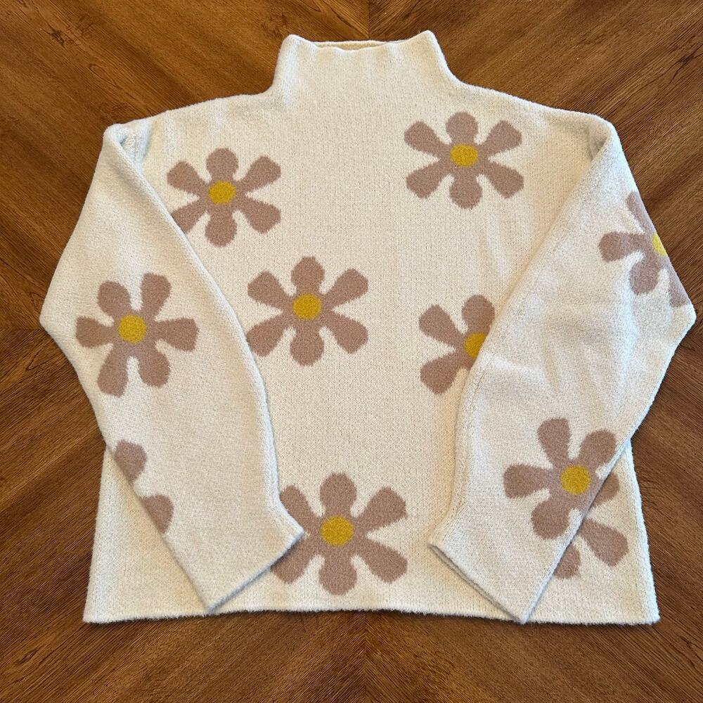 Philosophy Daisy Mock Neck Cozy Pullover Long Sleeve Sweater Size Medium